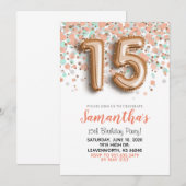 15e verjaardag Roos Gold Confetti Uitnodiging (Voorkant / Achterkant)