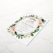 15e Verjaardag Roos Gouden Roze Vlinder Bloemen Folie Uitnodiging (Gedraaid)