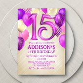 15e verjaardag roze ballonnen uitnodiging