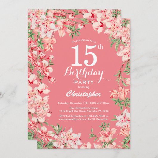 15e verjaardag Roze Boho botanische bloemen Kaart (Voorkant / Achterkant)