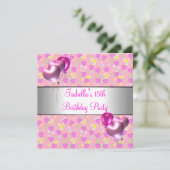 15e verjaardag roze hartenballonnen kaart (Staand voorkant)