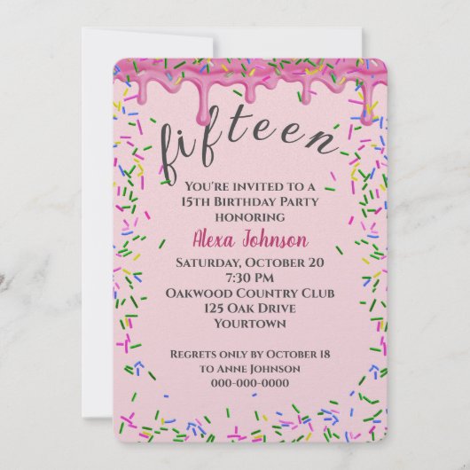 15e verjaardag roze ijsjes en strooisel kaart (Voorkant)