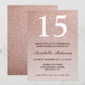 15e verjaardag Roze Rose Gold Glitter Quinceañera Kaart (Voorkant / Achterkant)