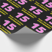 15e verjaardag: Roze strepen en hart "15" + naam Cadeaupapier (Hoek)