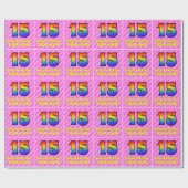 15e verjaardag: roze strips & harten, regenboognr. cadeaupapier (Vlak)