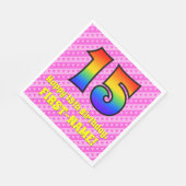 15e verjaardag: roze strips & harten, regenboognr. servet (Hoek)