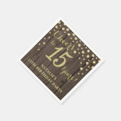 15e verjaardag Rustic Wood en Gold Diamond N Servet (Hoek)