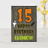 15e verjaardag: Spooky Halloween Thema, aangepaste Kaart (Gele Bloem)