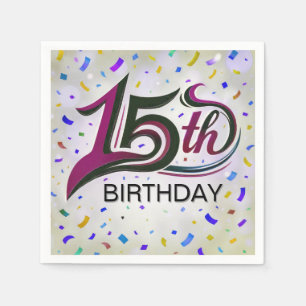 15e Verjaardag Tekst met Partij Confetti Servet