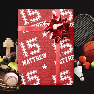 15e verjaardag typografie rood cadeaupapier