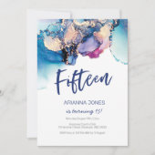 15e verjaardag Uitnodiging blauwe Abstracte Waterv (Voorkant)