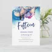 15e verjaardag Uitnodiging blauwe Abstracte Waterv (Staand voorkant)