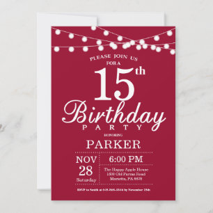 15e verjaardag uitnodiging Burgundy Red
