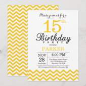 15e Verjaardag Uitnodiging Geel Chevron (Voorkant / Achterkant)