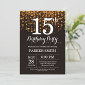 15e verjaardag uitnodiging Gold Glitter (Staand voorkant)