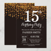 15e verjaardag uitnodiging Gold Glitter (Voorkant / Achterkant)