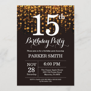 15e verjaardag uitnodiging Gold Glitter