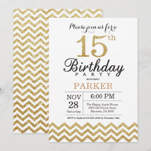 15e verjaardag uitnodiging Gold Glitter