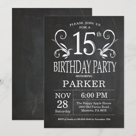 15e verjaardag Uitnodiging karton (Voorkant / Achterkant)