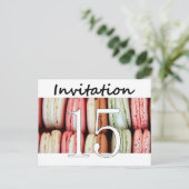 15e verjaardag uitnodiging macaron (Staand voorkant)