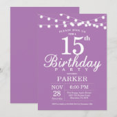 15e verjaardag Uitnodiging Paars Lavender Lila (Voorkant / Achterkant)