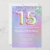 15e verjaardag Uitnodiging Paarse roze glitter (Voorkant)