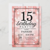 15e verjaardag uitnodiging roze glitter (Voorkant)