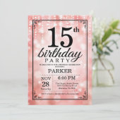 15e verjaardag uitnodiging roze glitter (Staand voorkant)