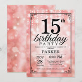 15e verjaardag uitnodiging roze glitter (Voorkant / Achterkant)