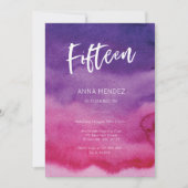 15e Verjaardag Uitnodiging Roze Paarse Waterverf (Voorkant)