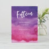 15e Verjaardag Uitnodiging Roze Paarse Waterverf (Staand voorkant)