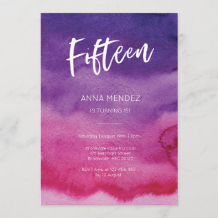 15e verjaardag Uitnodiging Roze Paarse Waterverf