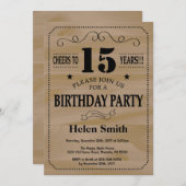 15e verjaardag Uitnodiging Rustic Wood (Voorkant / Achterkant)