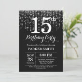 15e verjaardag uitnodiging Silver Glitter (Staand voorkant)