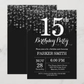 15e verjaardag uitnodiging Silver Glitter (Voorkant / Achterkant)