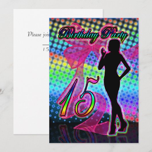 15e verjaardag uitnodiging van de partij , neon me (Voorkant / Achterkant)