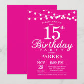 15e verjaardag uitnodiging warm roze (Voorkant / Achterkant)
