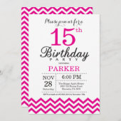 15e verjaardag uitnodiging warme roze Chevron (Voorkant / Achterkant)
