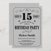 15e verjaardag uitnodiging zwart en zilver grijs (Voorkant / Achterkant)