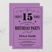 15e verjaardag Uitnodiging zwart-Paars (Voorkant / Achterkant)