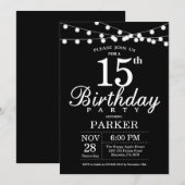 15e verjaardag Uitnodiging zwart-wit (Voorkant / Achterkant)