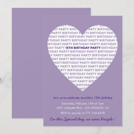 15e verjaardag uitnodigingen Heart Modern (Voorkant / Achterkant)