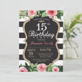 15e verjaardag Uitnodigingsvrouwen. Floral Gold Bl Kaart (Staand voorkant)