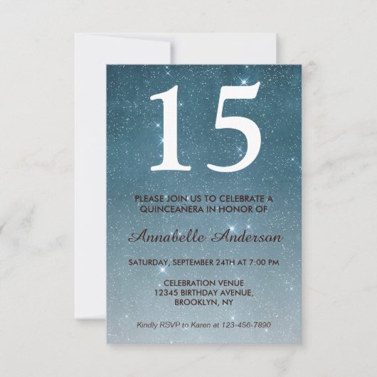 15e verjaardag van de Blauwe Midnight Sky Stars Qu Kaart (Voorkant)