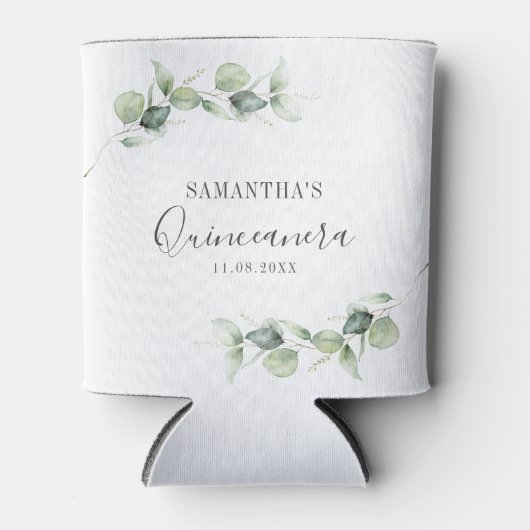 15e verjaardag van de Eucalyptus Greenery Quincean Blikjeskoeler (Voorkant)