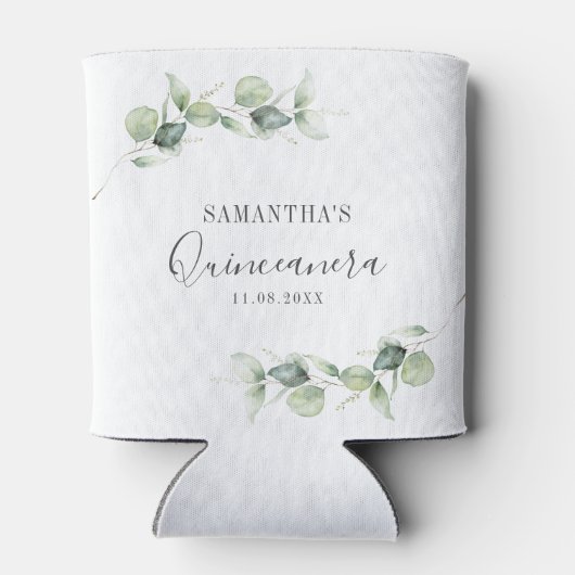 15e verjaardag van de Eucalyptus Greenery Quincean Blikjeskoeler (Achterkant)