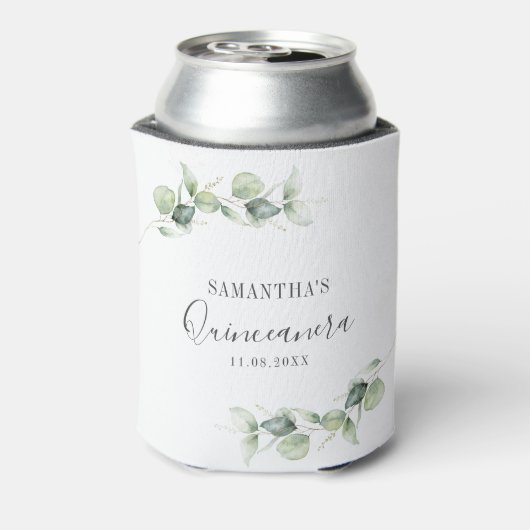 15e verjaardag van de Eucalyptus Greenery Quincean Blikjeskoeler (Blikje Achterkant)