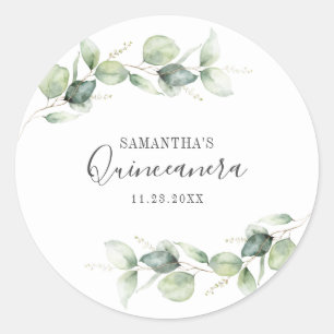 15e verjaardag van de Eucalyptus Greenery Quincean Ronde Sticker