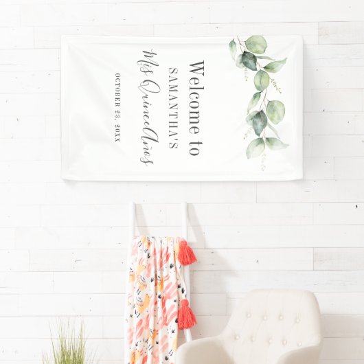 15e verjaardag van de Eucalyptus Greenery Quincean Spandoek (Insitu)