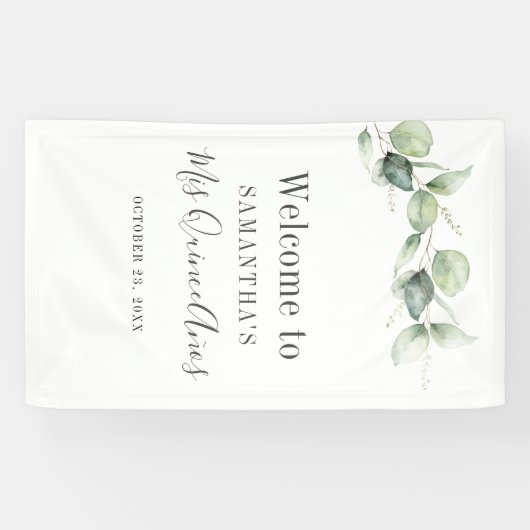 15e verjaardag van de Eucalyptus Greenery Quincean Spandoek (Horizontaal)